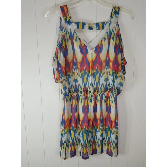 Bisou Bisou Dress Womens Size 4 Chiffon Cold Shoulder Multicolor Lined - Picture 8 of 15